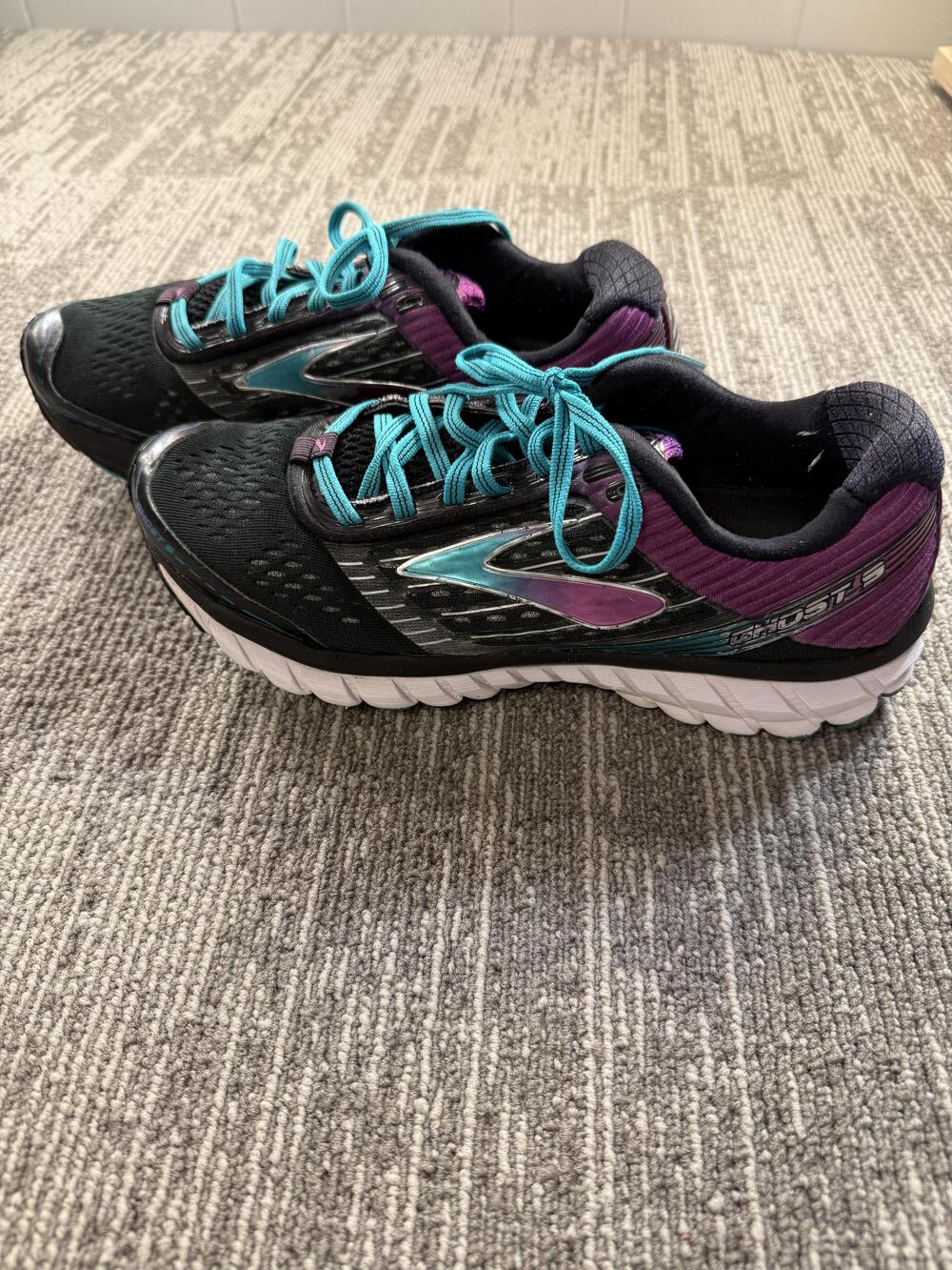 Brooks Ghost 9 Running Shoes Womens Size 8.5 Black Purple Teal 1202251B092